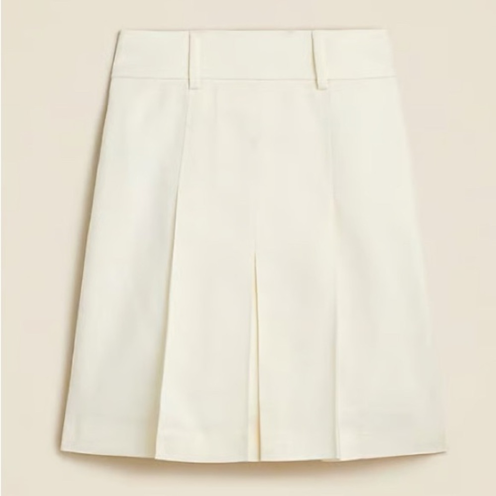 NWT J. Crew Pleated Knee-length Skirt Stretch Linen Blend Ivory